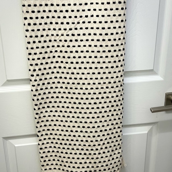 Boho throw! Navy and off white elegant fringed decorative accent. - Picture 2 of 7